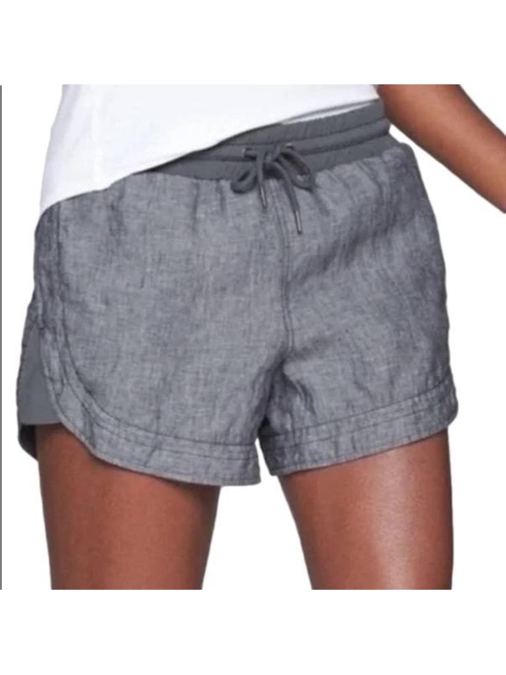 Athleta Gray Athletic Linen-Blend Drawstring Shorts, Beachside Bali, Size 6